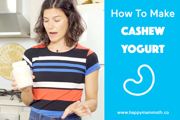 How to Make Cashew Yogurt and a woman in a striped shirt