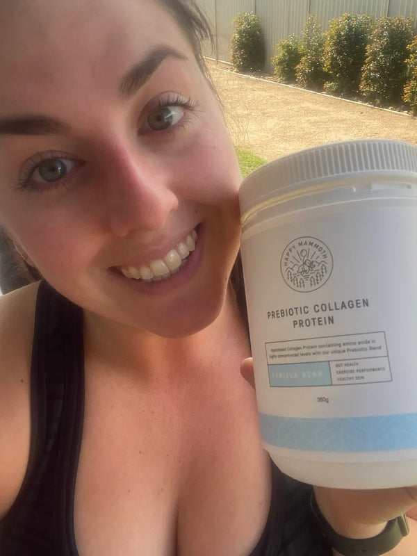 Jessica left a happy mammoth collagen protein reviews including this photo of her holding a jar of the supplement.