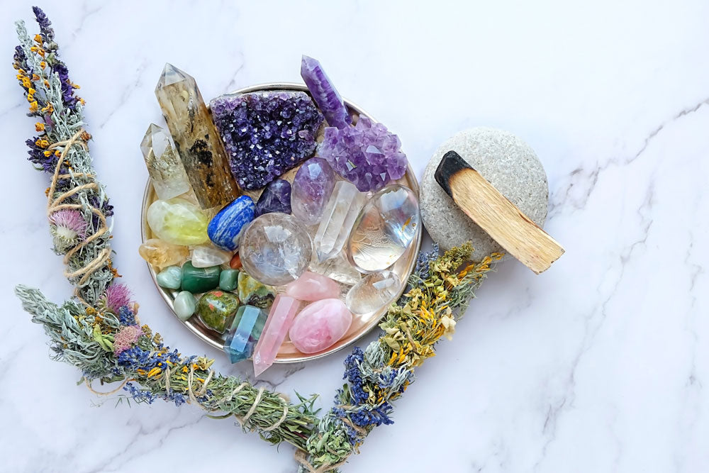 crystals and sage