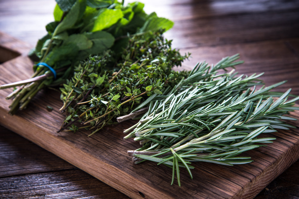 herbs on a cutting board